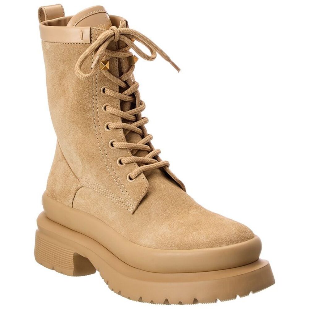 Valentino Rockstud Suede Boot, Brown